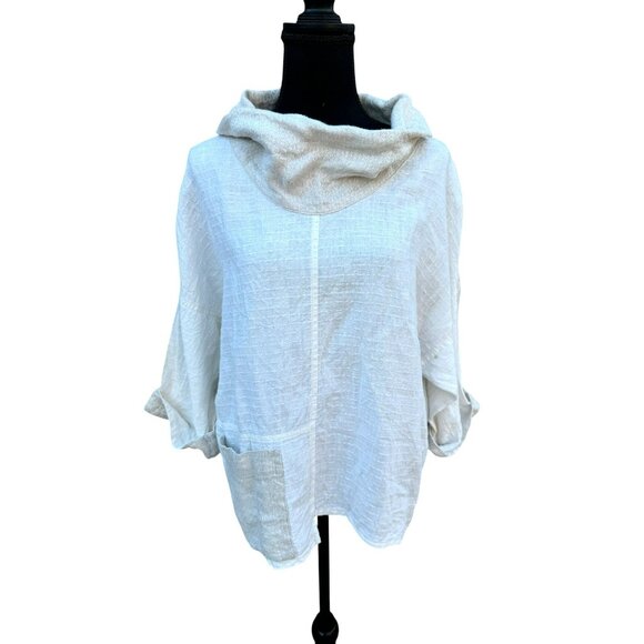Flax Tops - Flax Poetry Pullover Cowl Neck 100% Linen Lagenlook Top Minimalist Off White 6